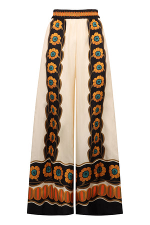 Printed silk wide-leg trousers-0